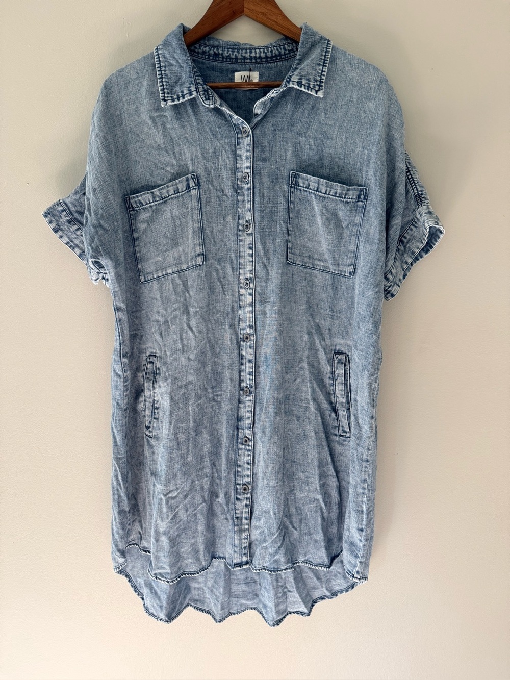 Wash Lab Denim Oversized Button Front Shirt Dress XL Blue NWOT